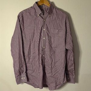 Peter Millar sz L purple white checkered button down shirt good pre owned cond